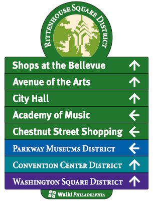 Examples of Walk Philadelphia signage (source: Center City District)